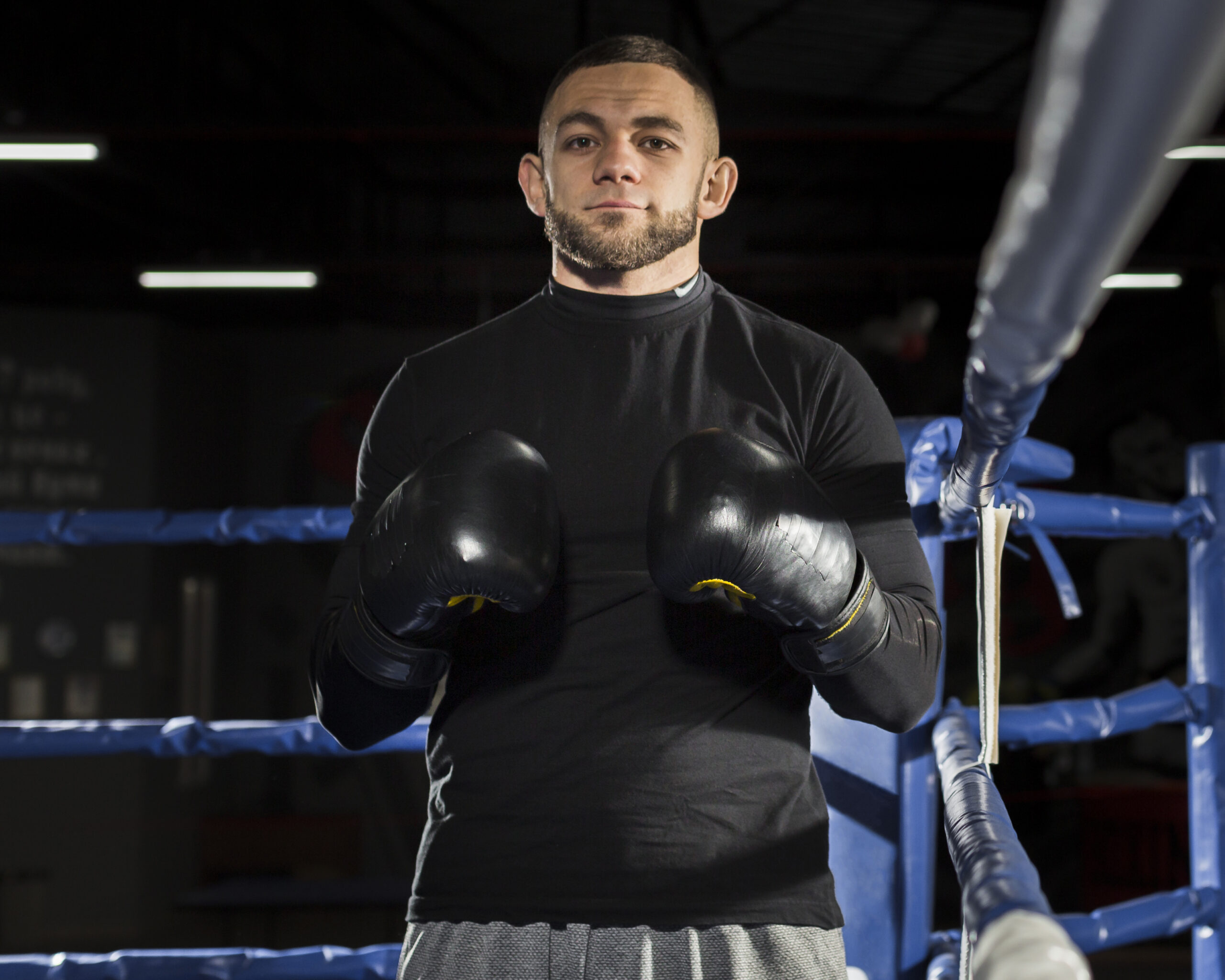 front view man wearing boxing gloves